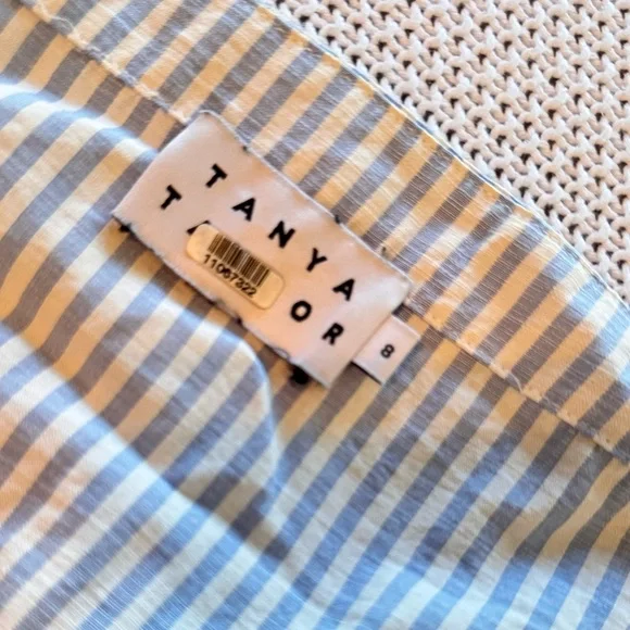 TANYA TAYLOR Blue Striped Blouse w Green Sash Women’s Top - Picture 13 of 14